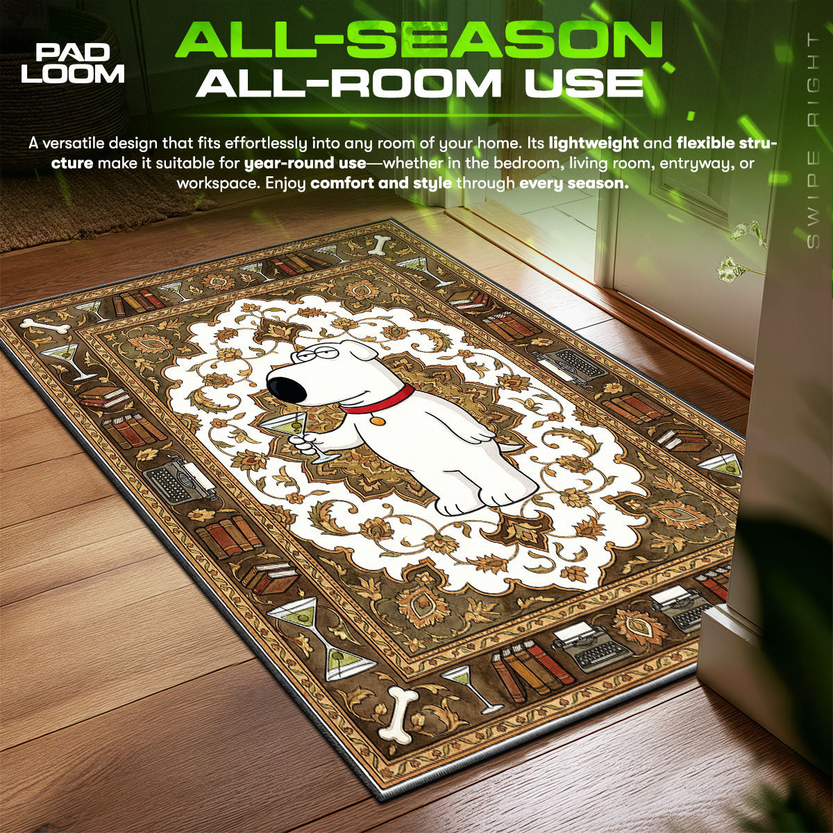 Brian Griffin Martini Writer Family Guy Room fan rug — premium quality print