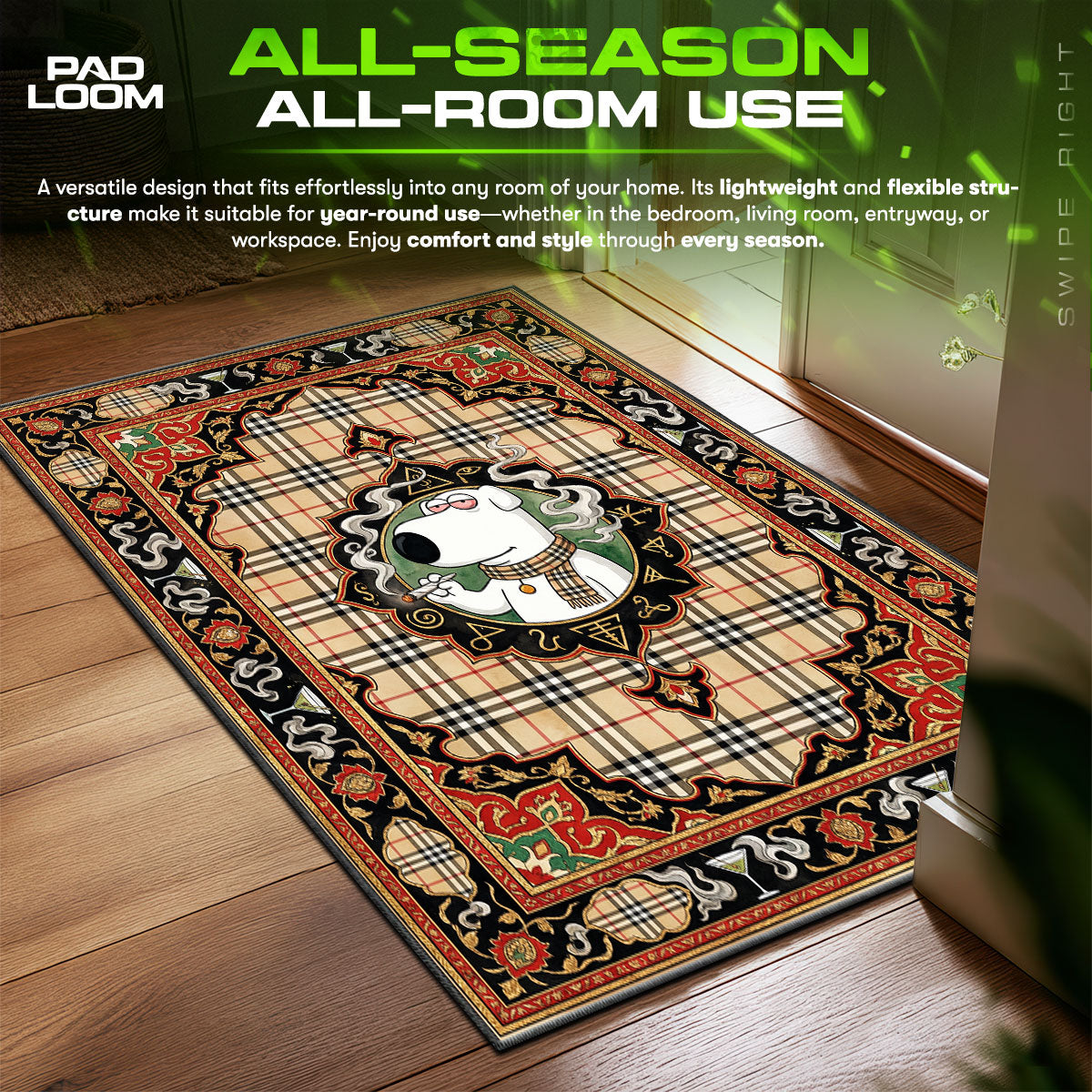 Brian Luxury Plaid Streetwear Floor Decor fan rug — premium quality print