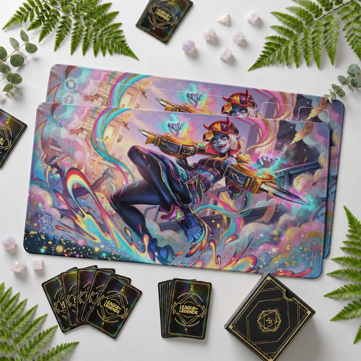 Briar Bloom Riftbound TCG playmat with card zones and score track – LoL game mat