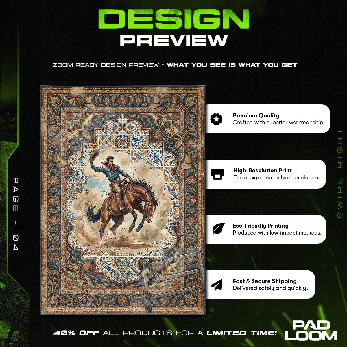 Bronc Rider Rodeo Western Cowboy Area rug — main product view