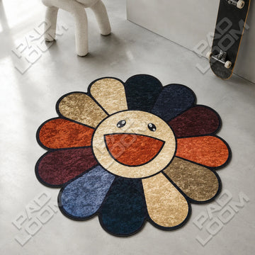 Brown Murakami Flower shaped area rug, die-cut gaming rug
