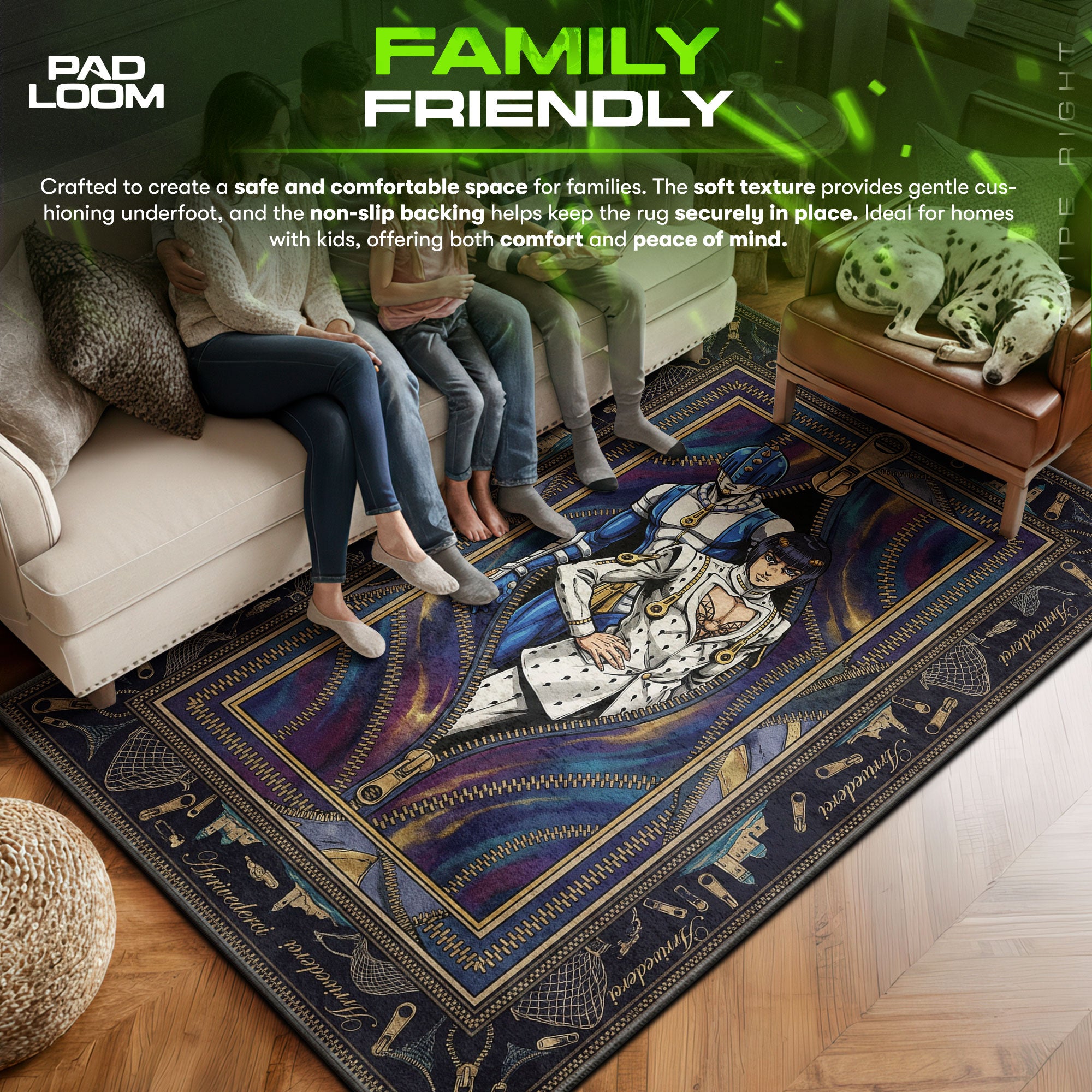 Bruno area rug showing full home decor artwork