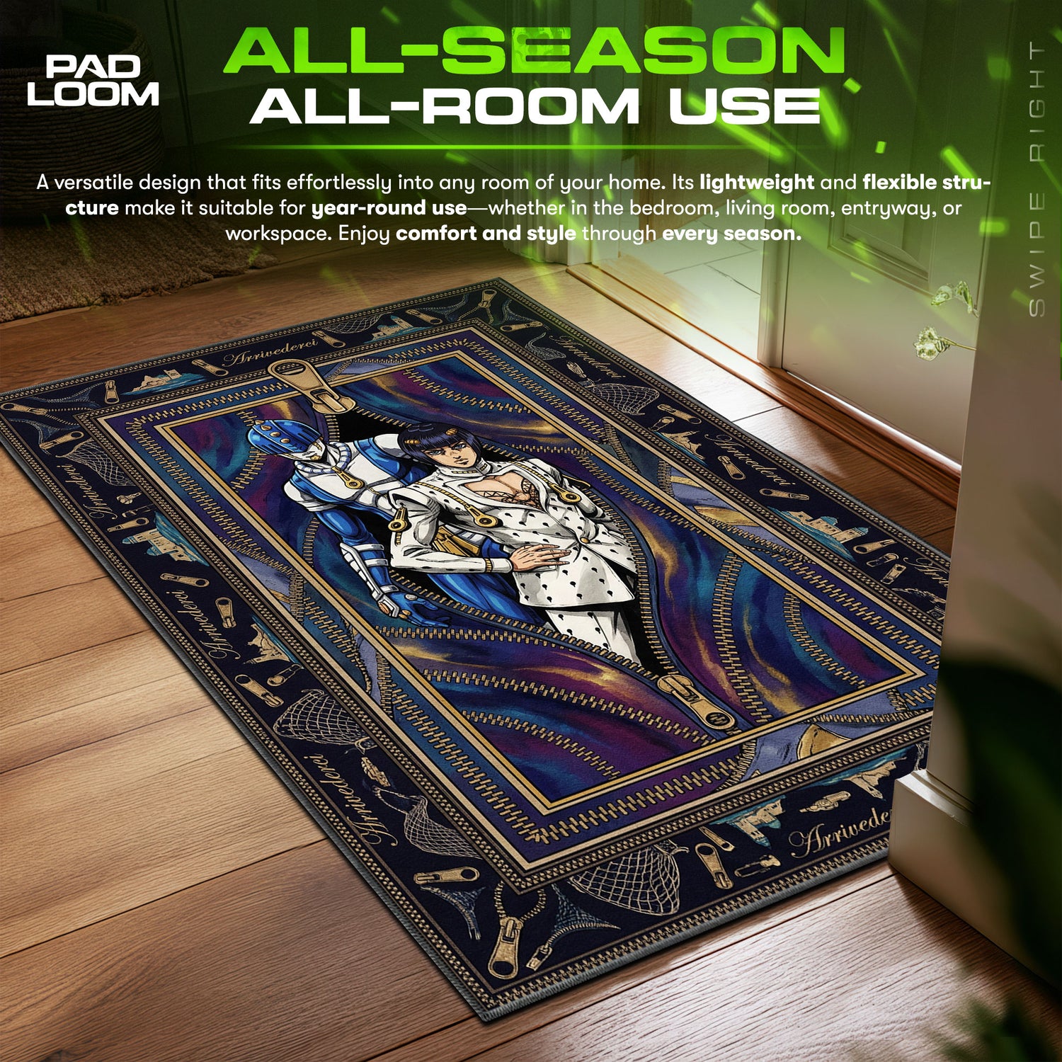Bruno Bucciarati Sticky Fingers JoJo's Chair fan rug — premium quality print