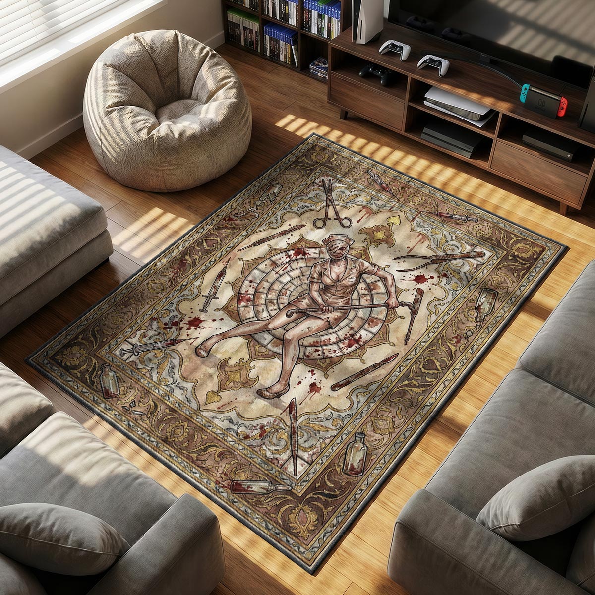 Bubble Head themed area rug for Horror fans