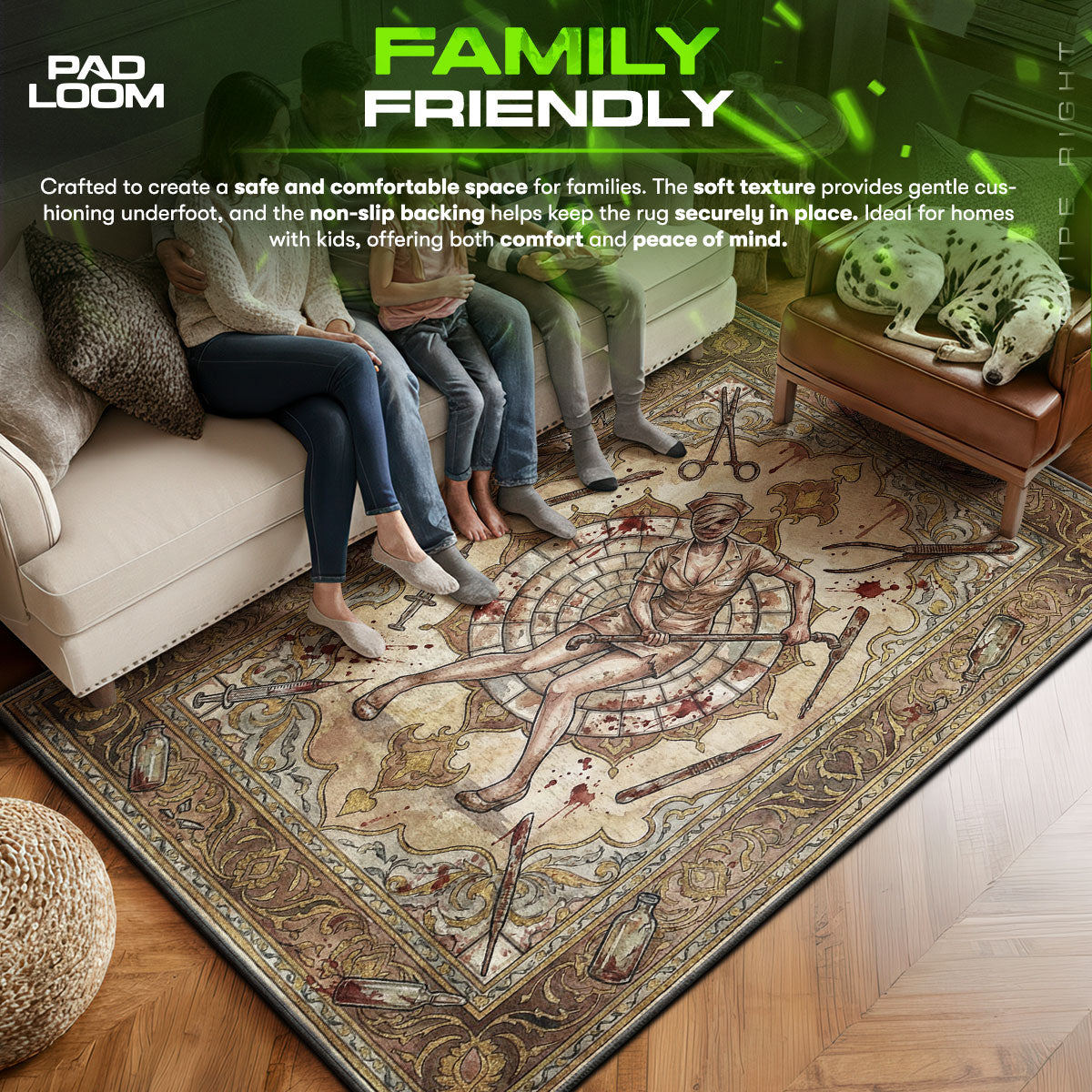 Bubble area rug showing full Horror artwork