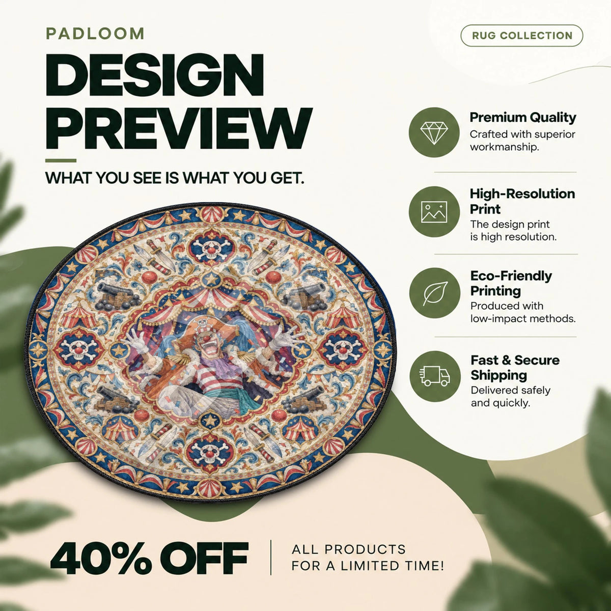 Buggy Laughing One Piece round rug full design preview
