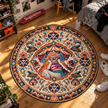 Buggy Laughing One Piece round rug on a bedroom floor - One Piece chair mat
