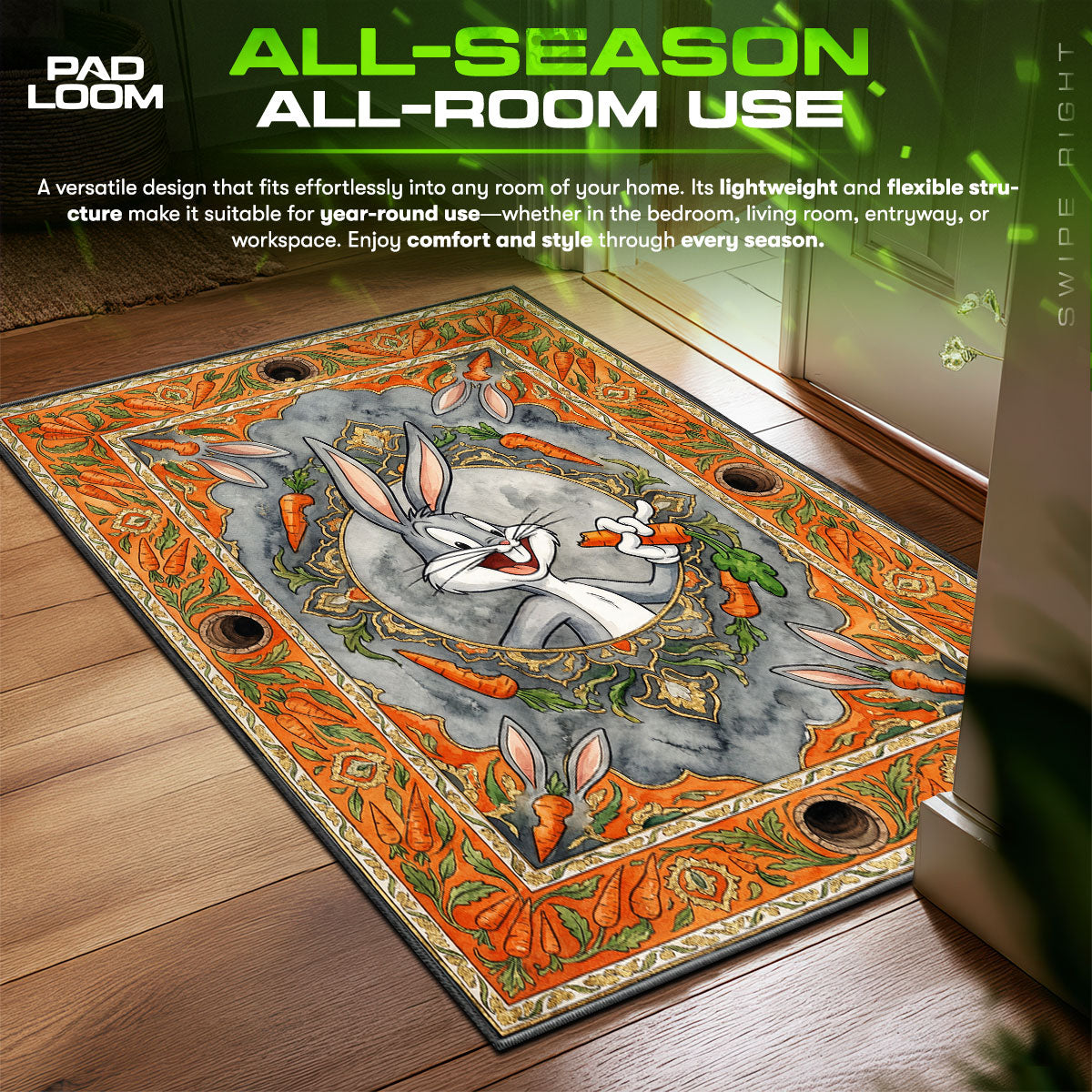 Bugs Bunny Carrot Garden Kids fan rug — premium quality print