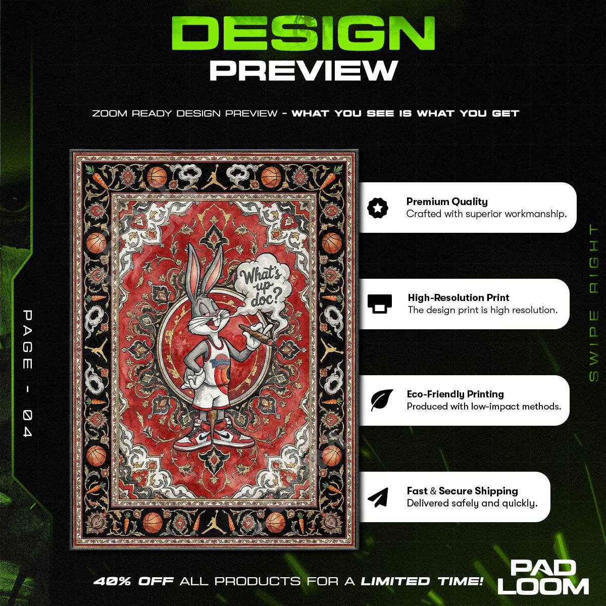 Floor character design printed on rug