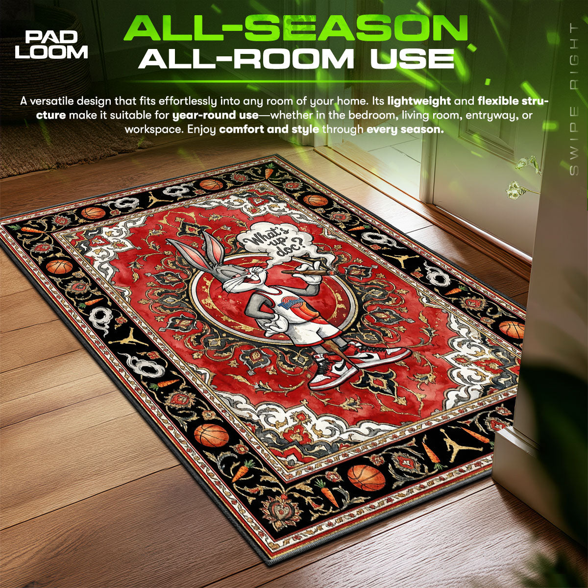 Bugs Bunny Jam Jordan Hypebeast Floor fan rug — premium quality print