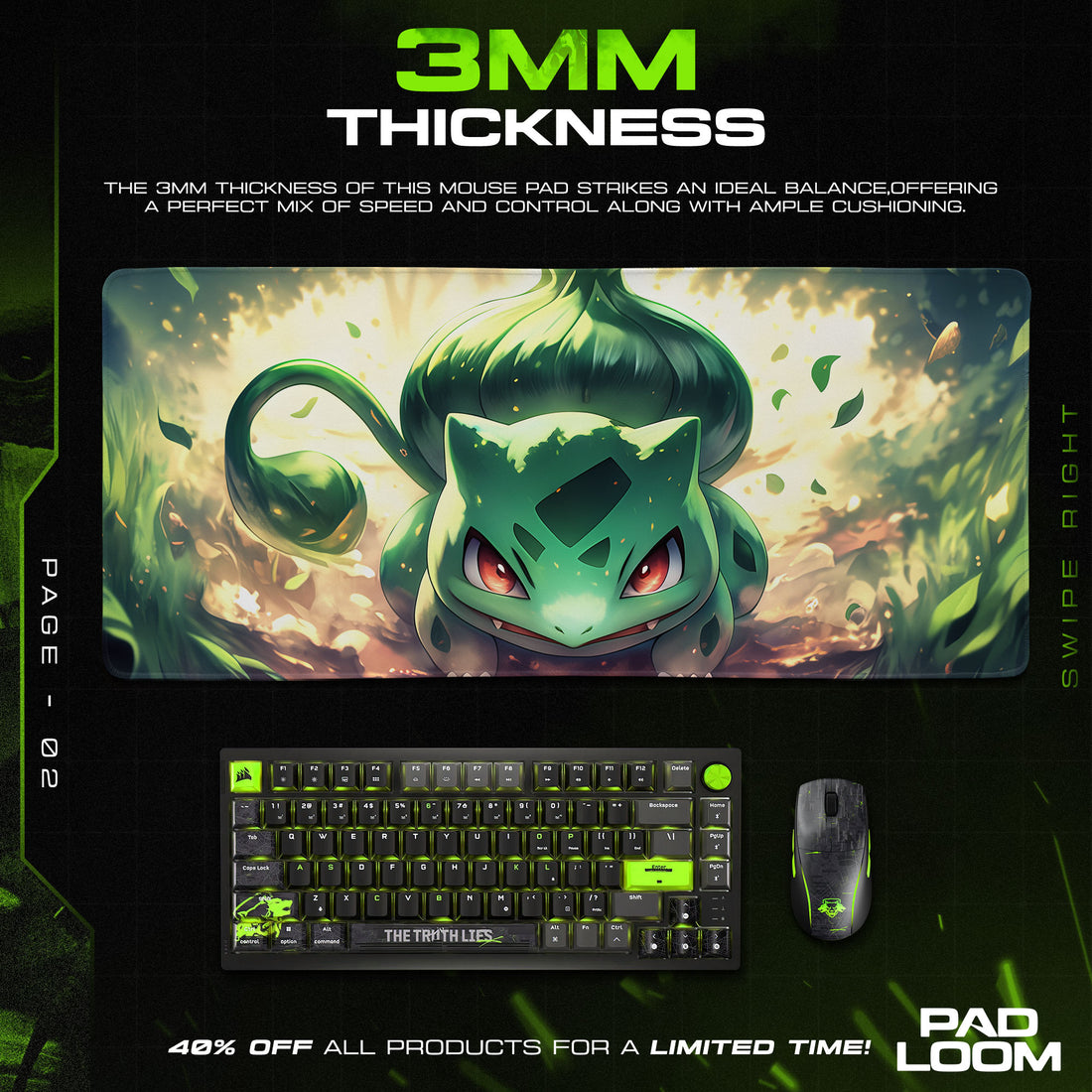 Bulbasaur Charge Bloom Mouse Pad, Pokémon Battle Ready Gaming Desk Mat
