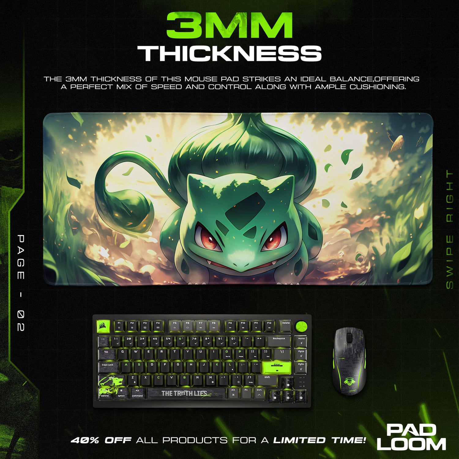 Bulbasaur Charge themed desk mat for gaming fans