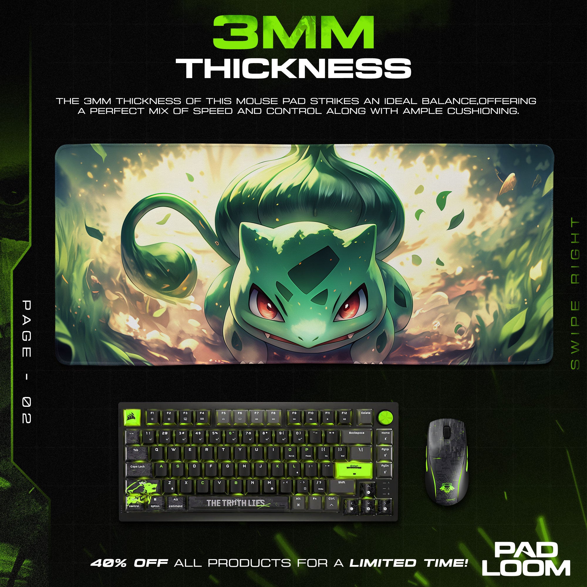 Bulbasaur Charge Bloom Mouse Pad, Pokémon Battle Ready Gaming Desk Mat
