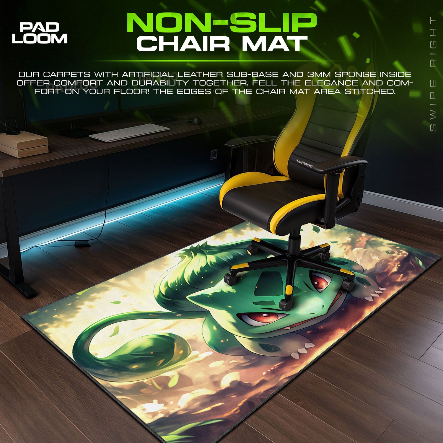 Bulbasaur desk mat showing full gaming artwork
