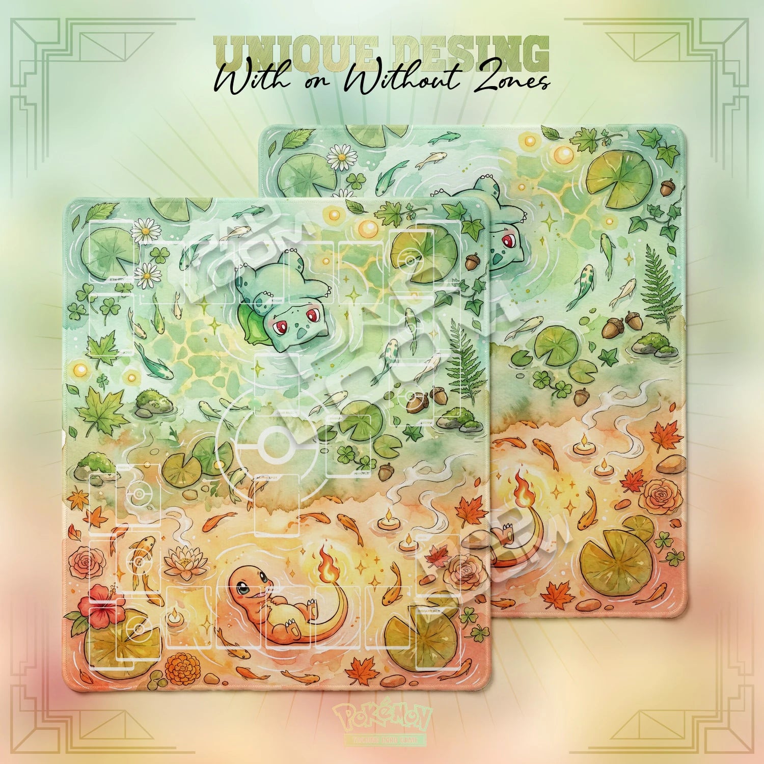 Bulbasaur Charmander Playmat - 2 Player Pokemon TCG