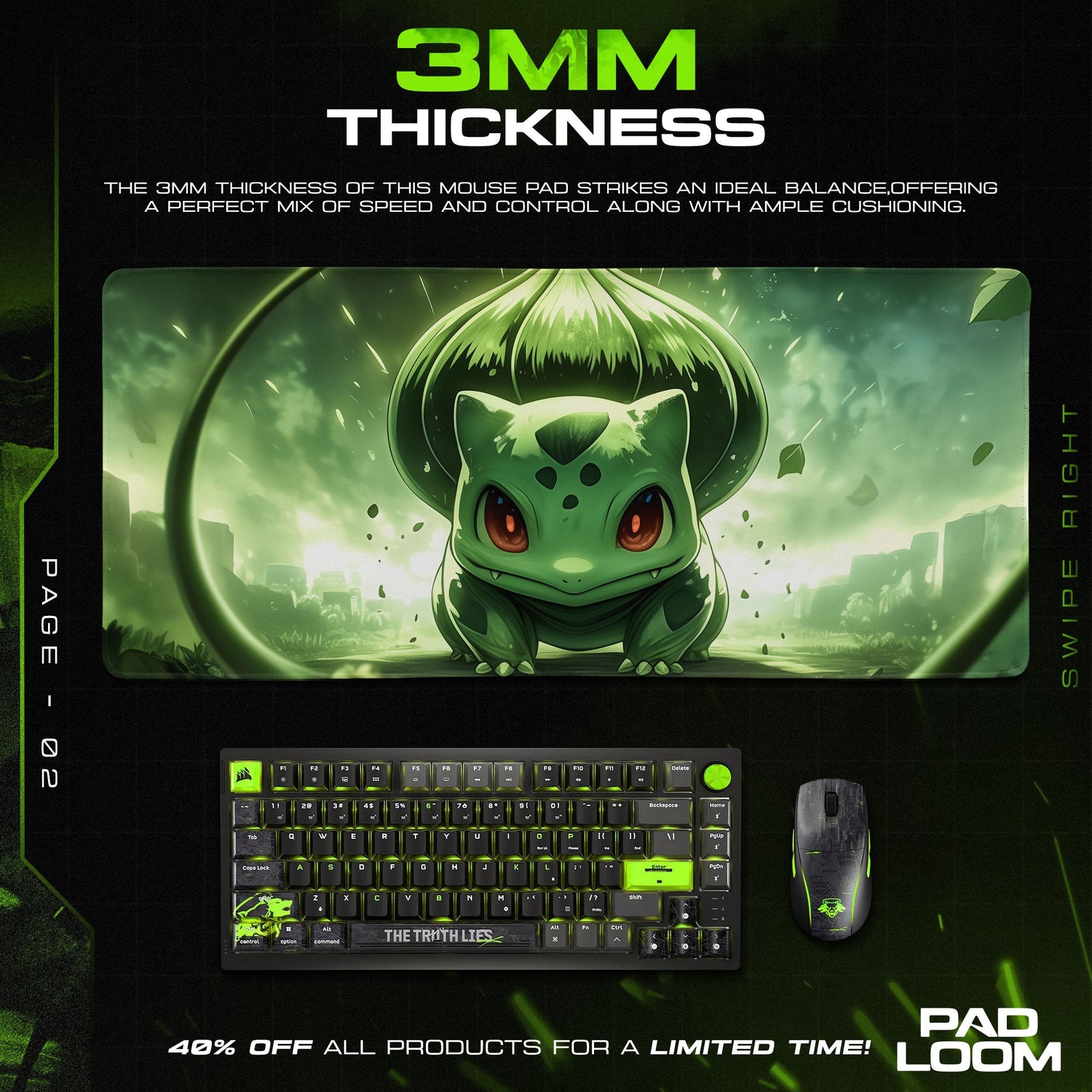 Bulbasaur Forest Pulse Mouse Pad, Pokémon Nature Spirit Gaming Desk Mat Padloom