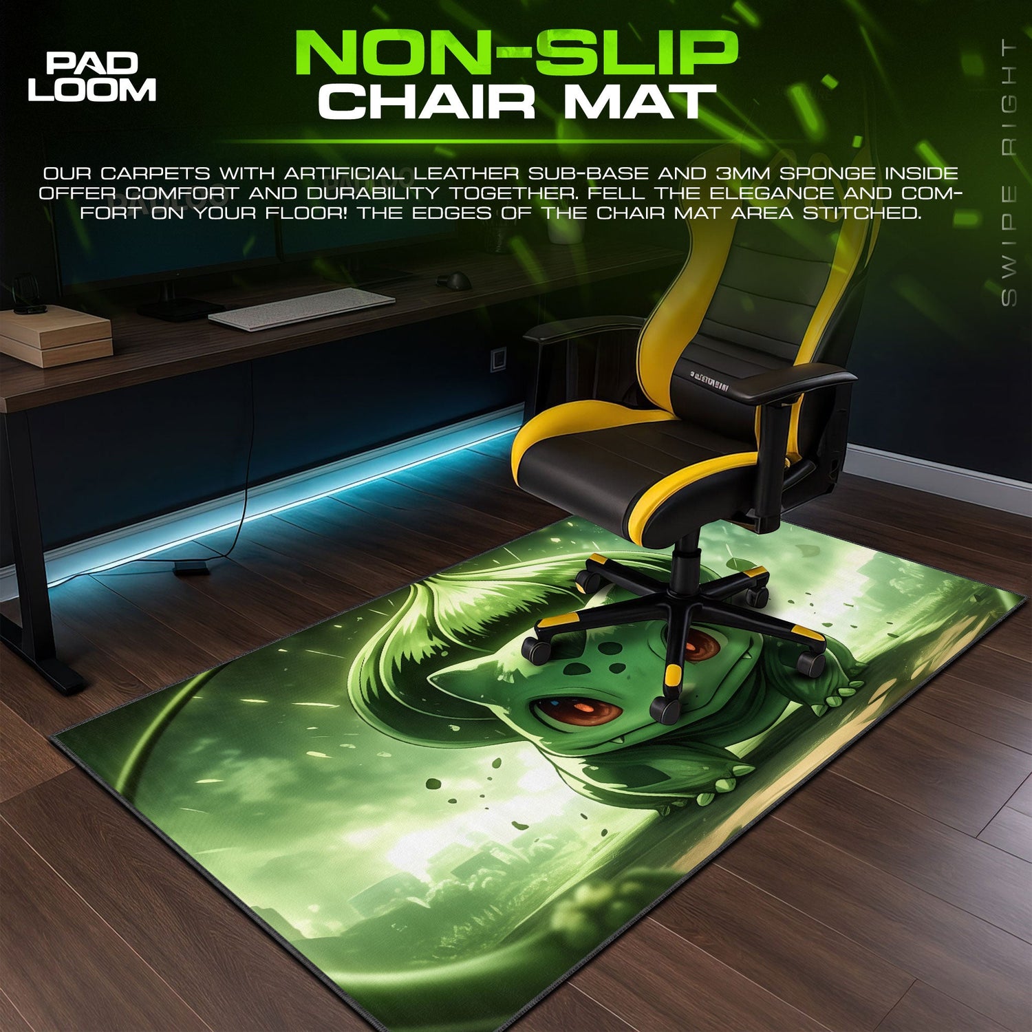 Bulbasaur Forest Pulse Mouse Pad, Pokémon Nature Spirit Gaming Desk Mat Padloom