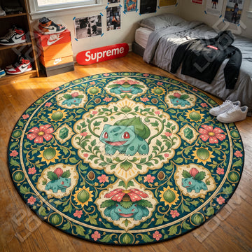 Bulbasaur Garden Pokemon round rug on a bedroom floor - Pokemon chair mat