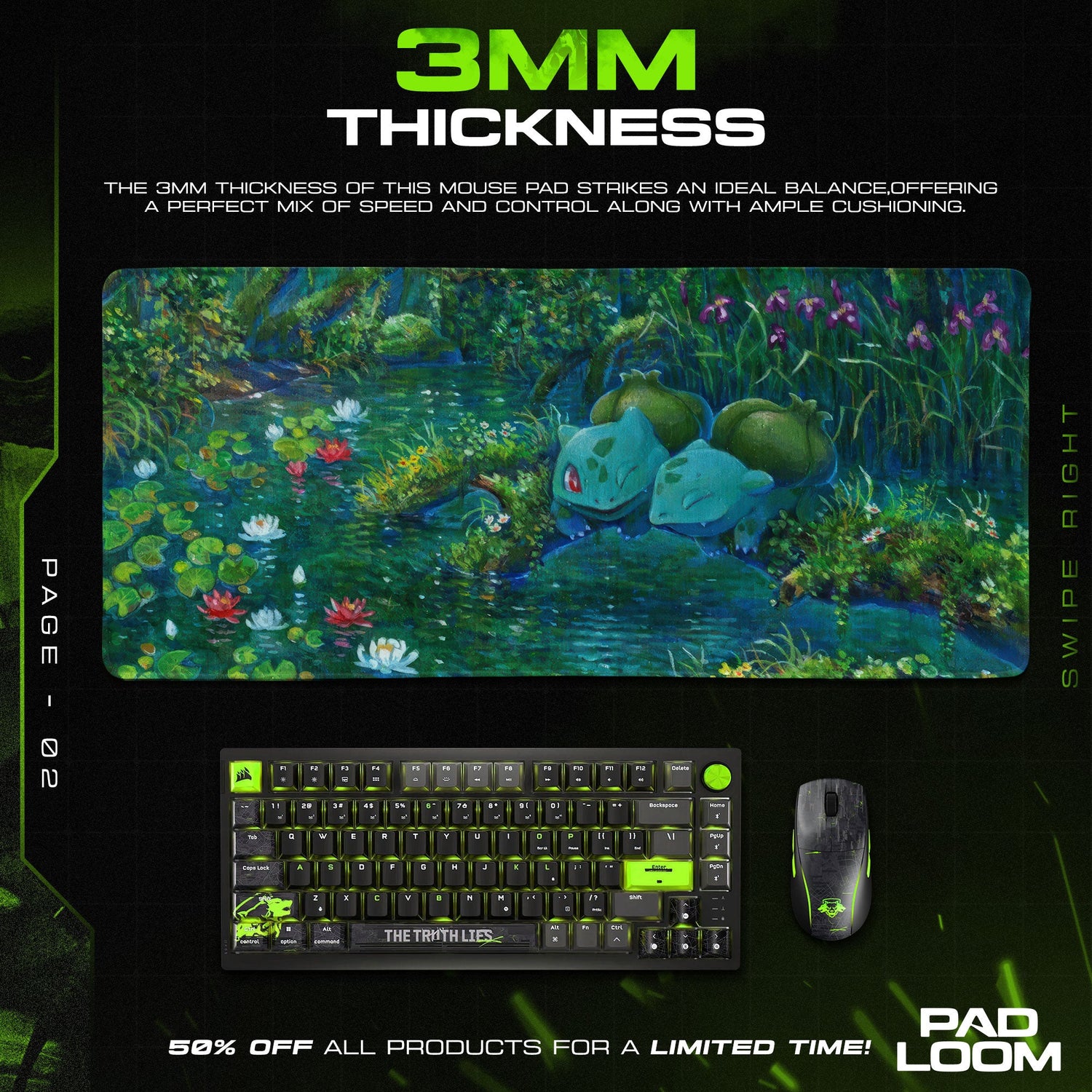 Bulbasaur Meadow Mouse Pad, Pokémon Nature Desk Mat Padloom