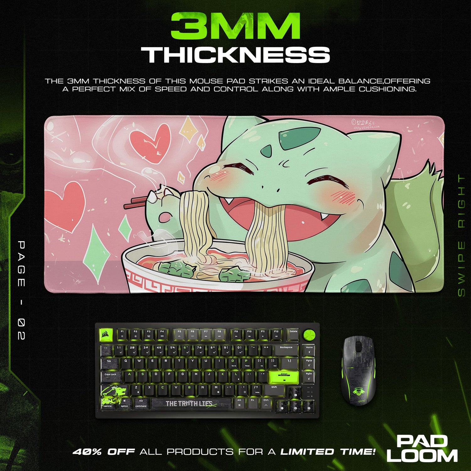 Bulbasaur Ramen Joy Mouse Pad, Pokémon Gaming Desk Mat Padloom