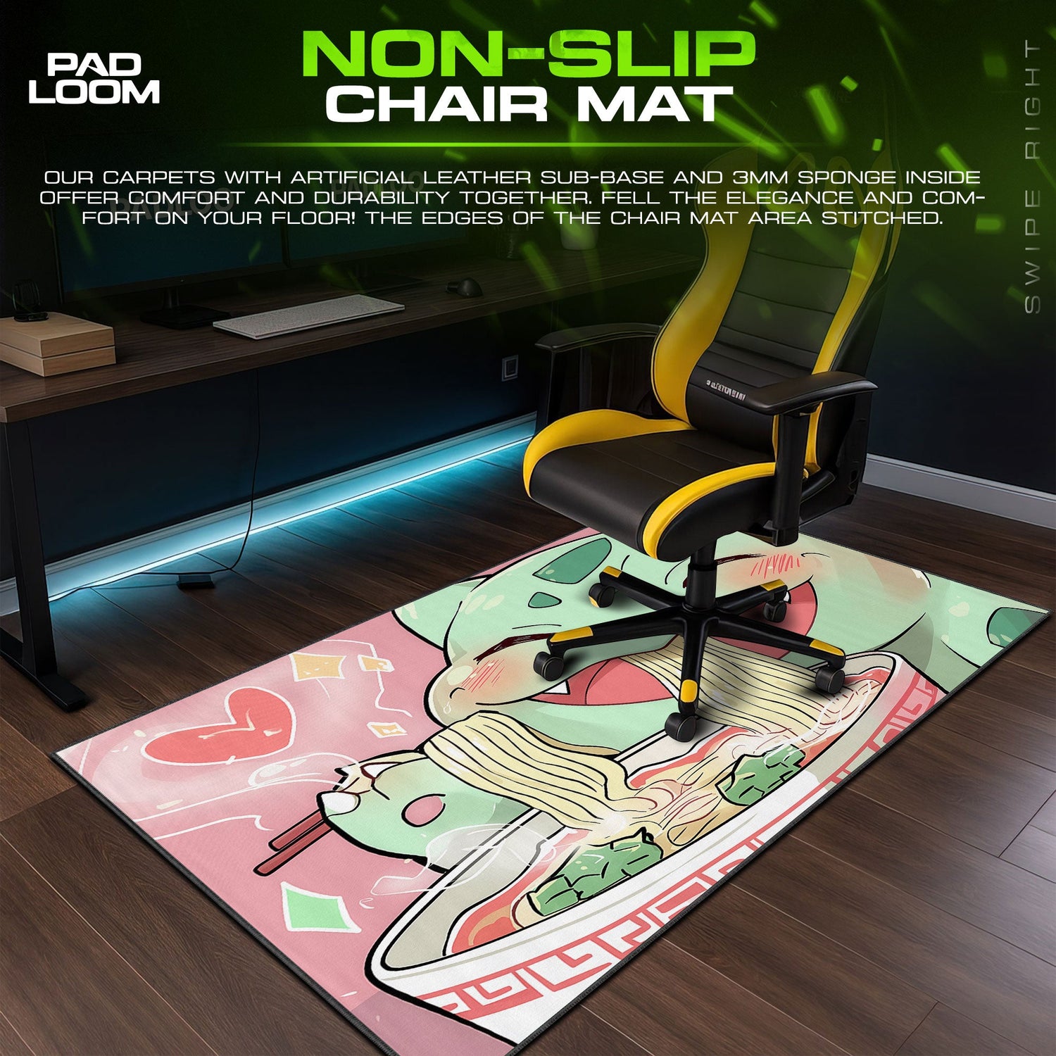 Bulbasaur Ramen Joy Mouse Pad, Pokémon Gaming Desk Mat Padloom