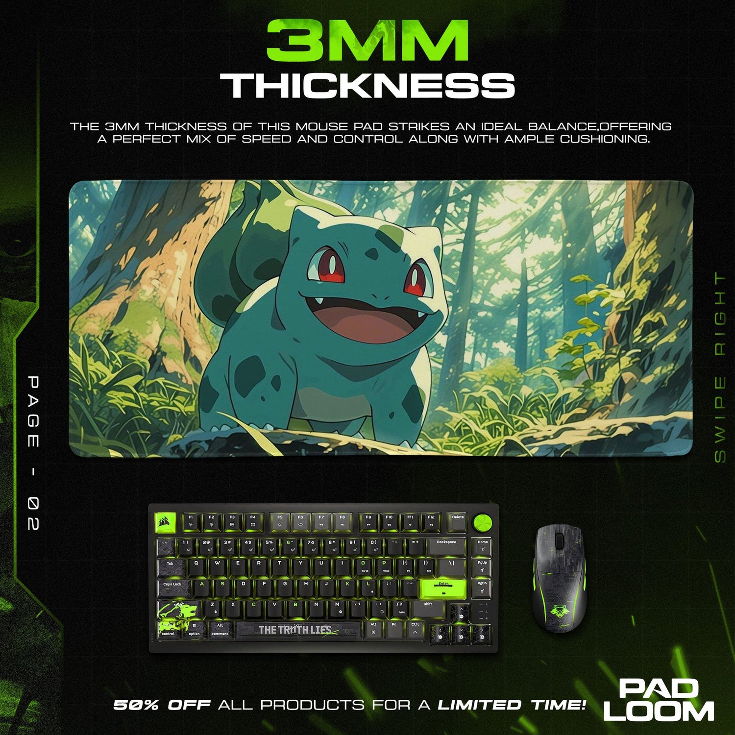 Bulbasaur Woodland Glow Mouse Pad, Pokemon Game Desk Mat Padloom