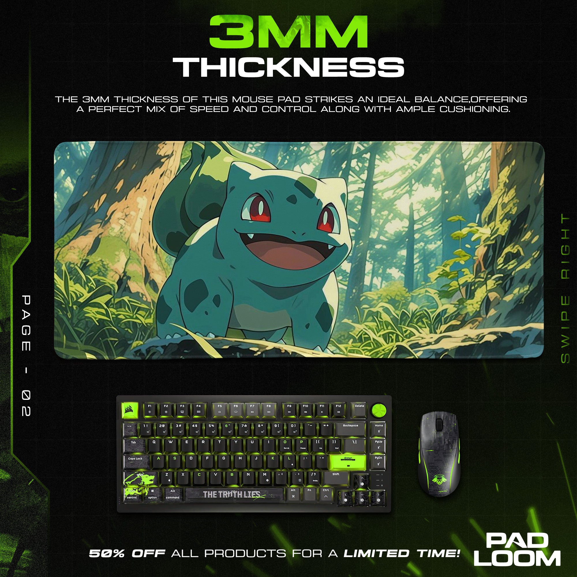Bulbasaur Woodland Glow Mouse Pad, Pokemon Game Desk Mat