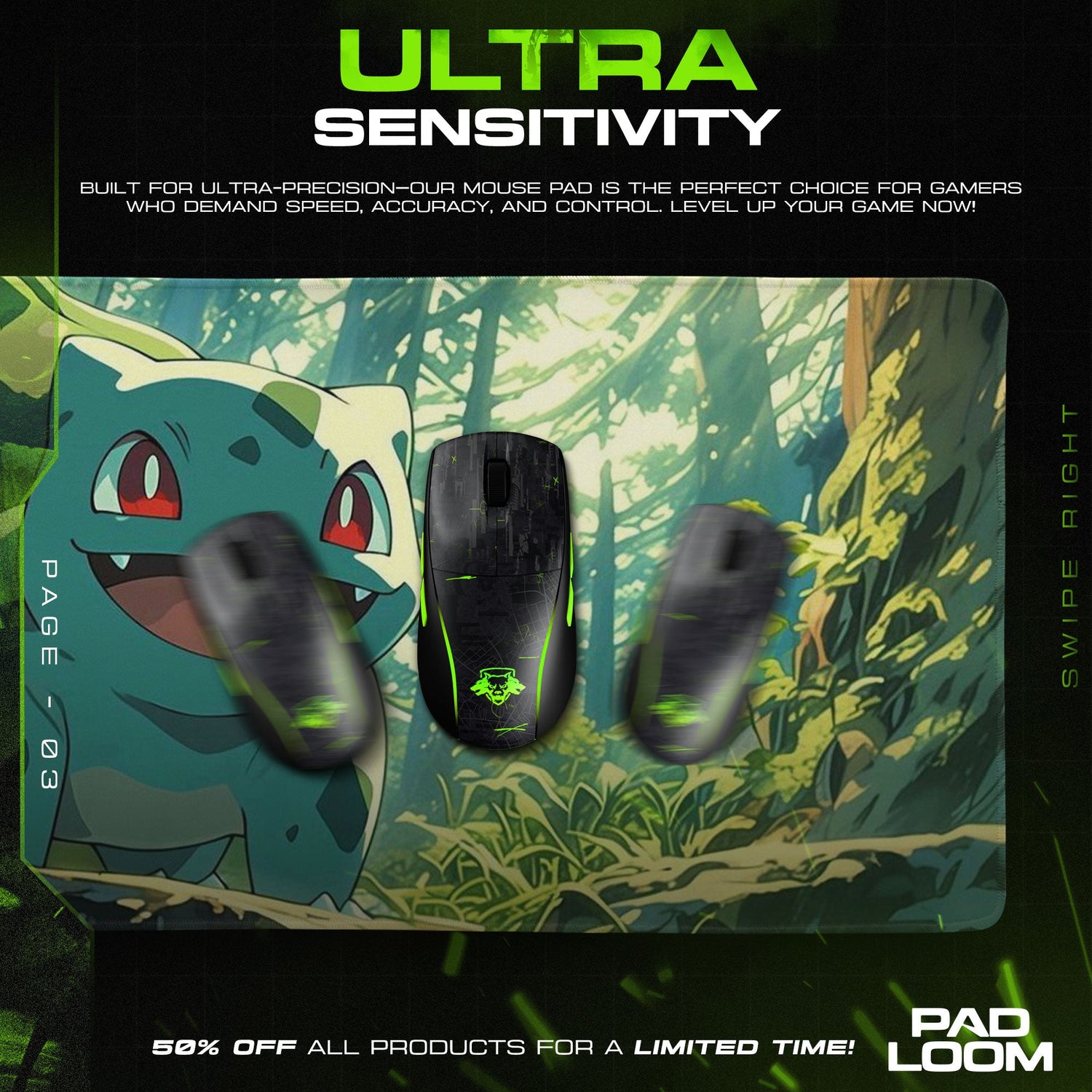 Bulbasaur Woodland Glow Mouse Pad, Pokemon Game Desk Mat Padloom