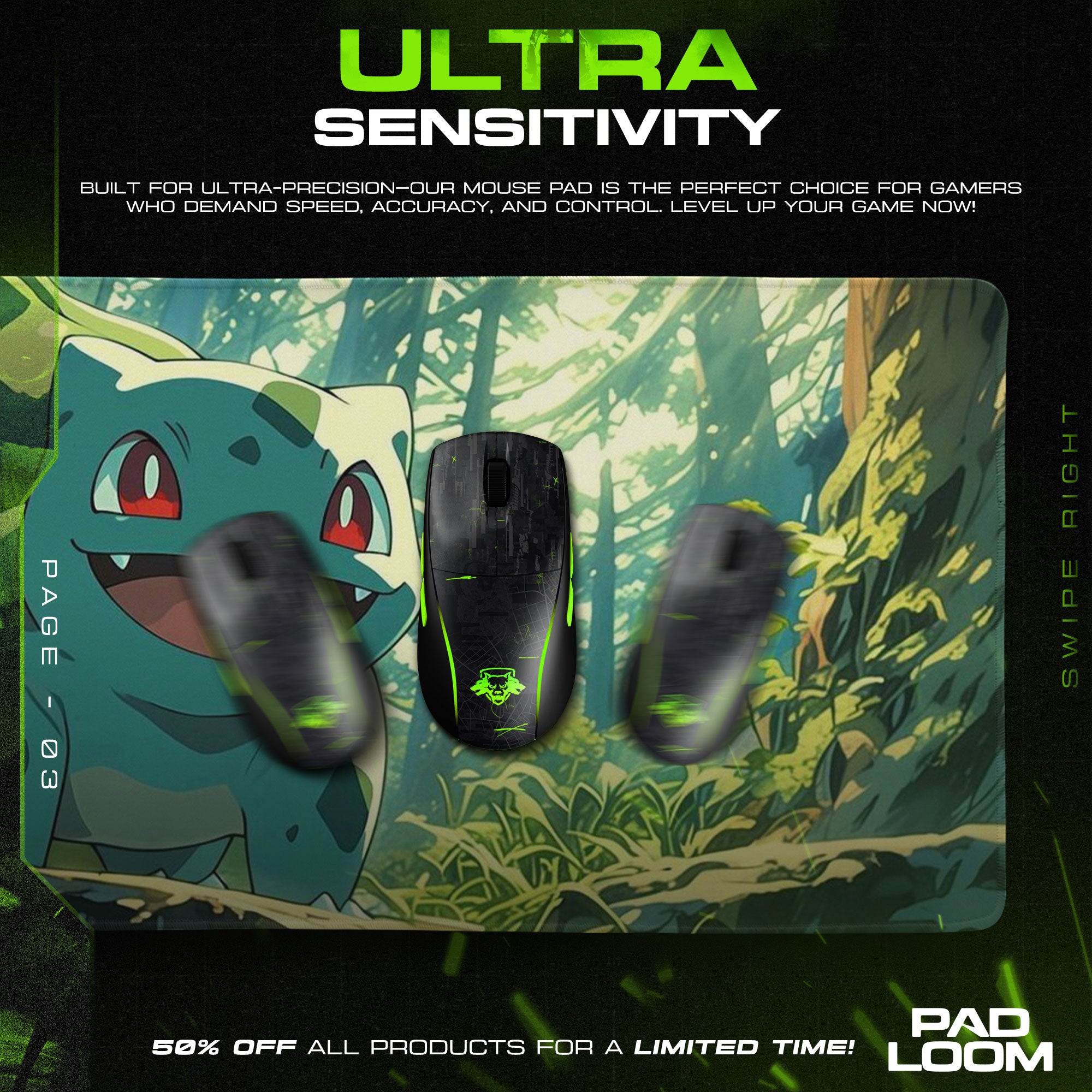 Bulbasaur Woodland Glow Mouse Pad, Pokemon Game Desk Mat