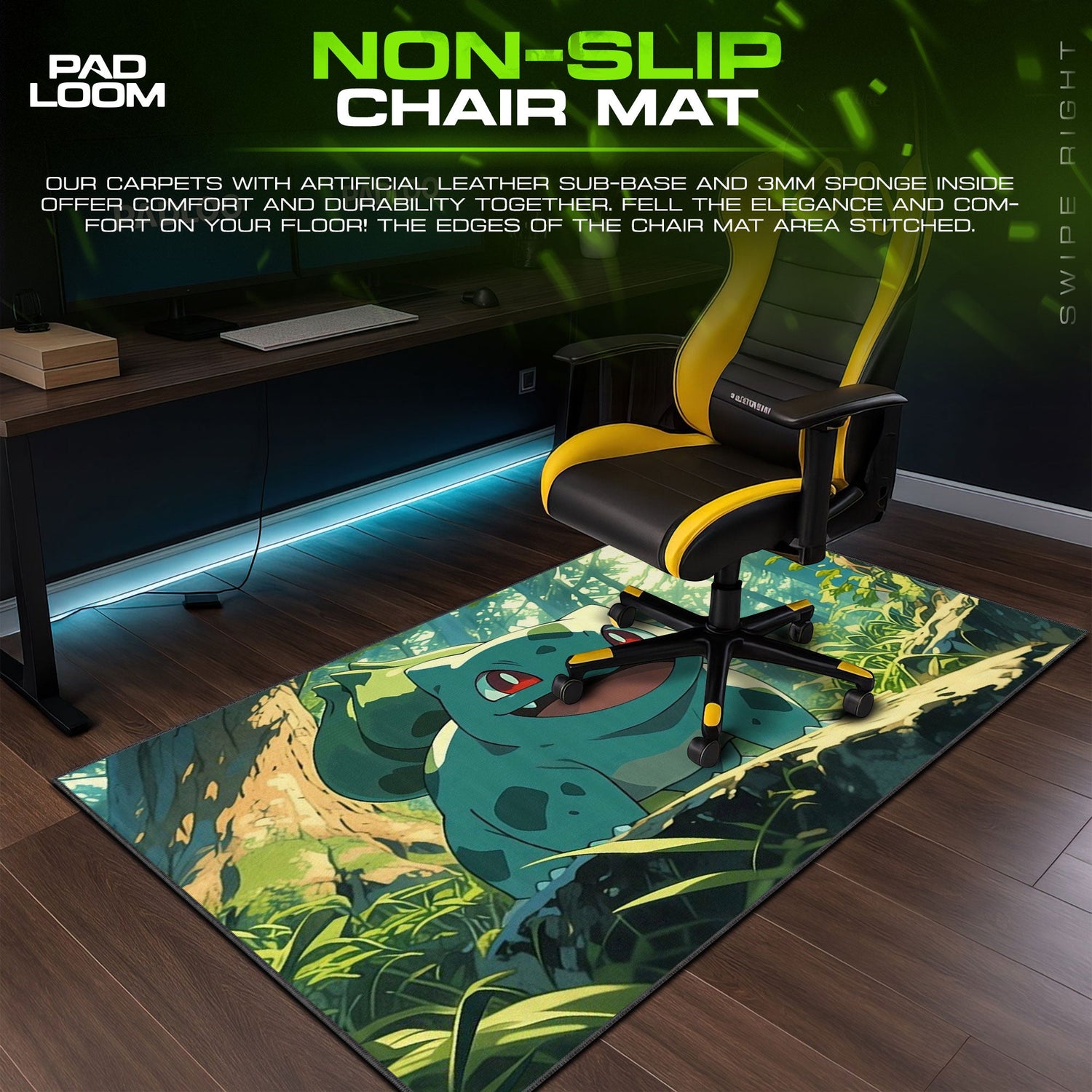 Bulbasaur Woodland Glow Mouse Pad, Pokemon Game Desk Mat Padloom