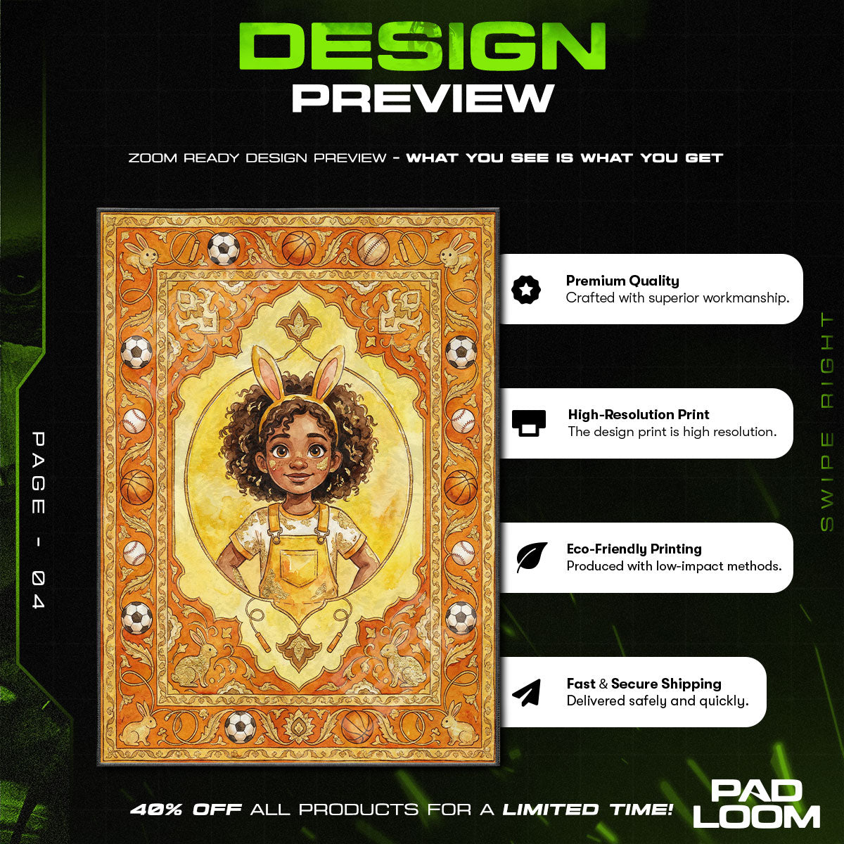 Floor character design printed on rug