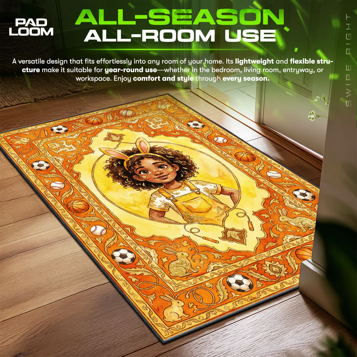Bunny Girl Sports Kids Floor fan rug — premium quality print