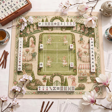 Bunny Tennis Garden Mahjong Mat – neoprene mah jongg table mat