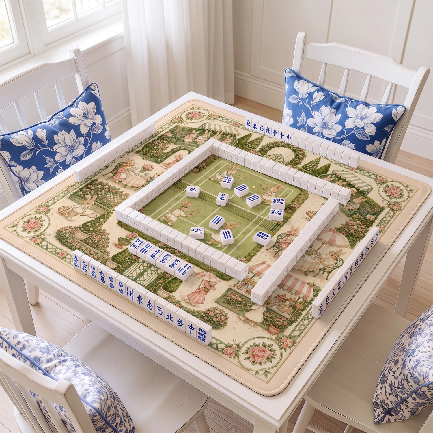 Bunny Tennis Garden Mahjong Mat – neoprene mah jongg table mat