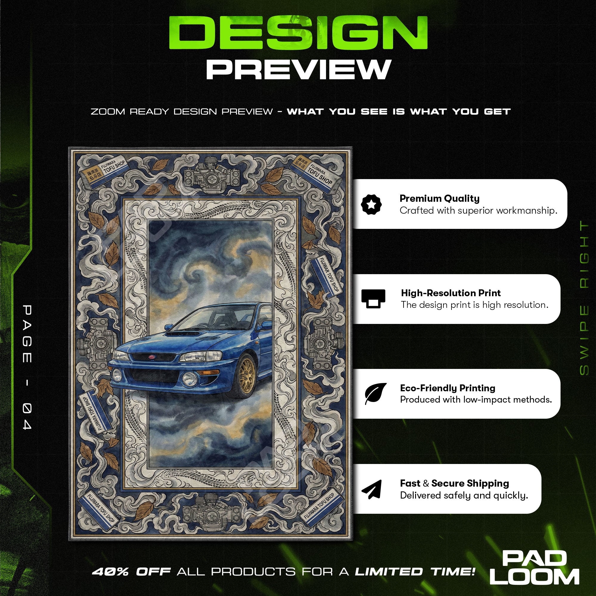 Bunta Impreza Drift Rug - Initial D Chair Mat