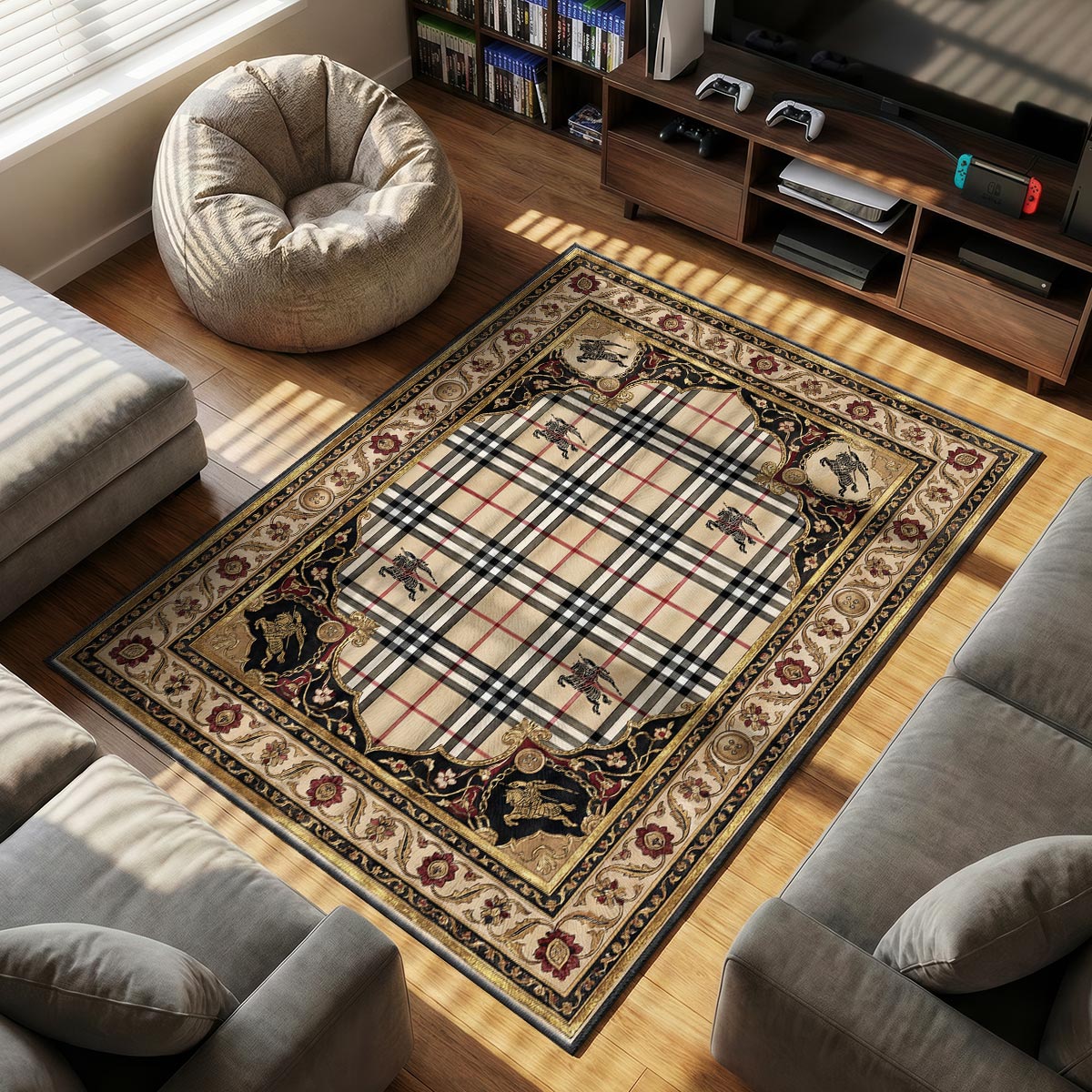 Burberry Check themed area rug for home decor fans