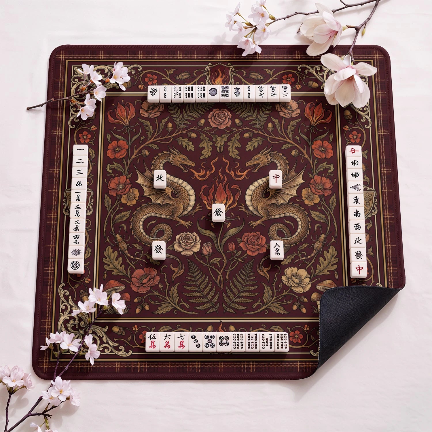 Burgundy Dragon Mahjong Mat - Mah Jongg Mat