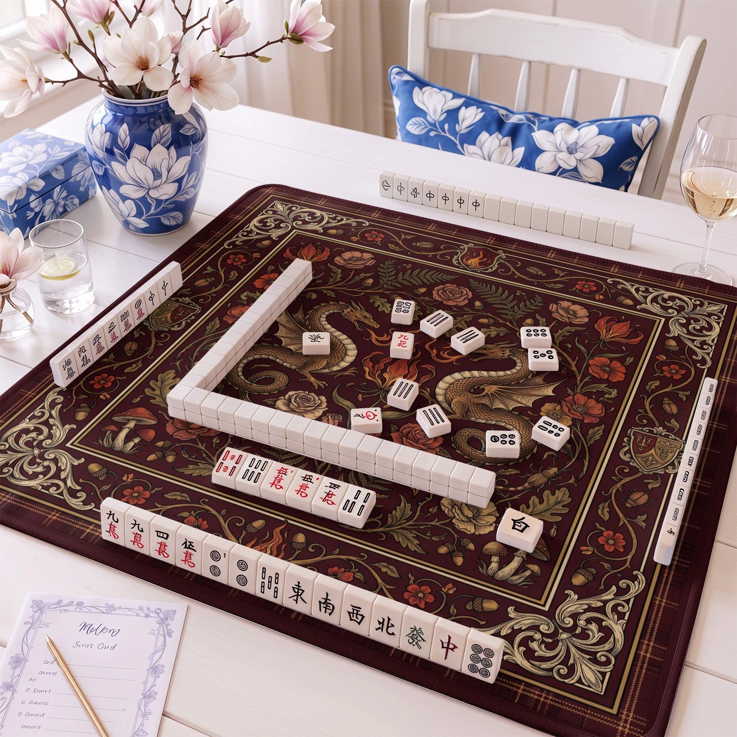 Burgundy Dragon Mahjong Mat - Mah Jongg Mat