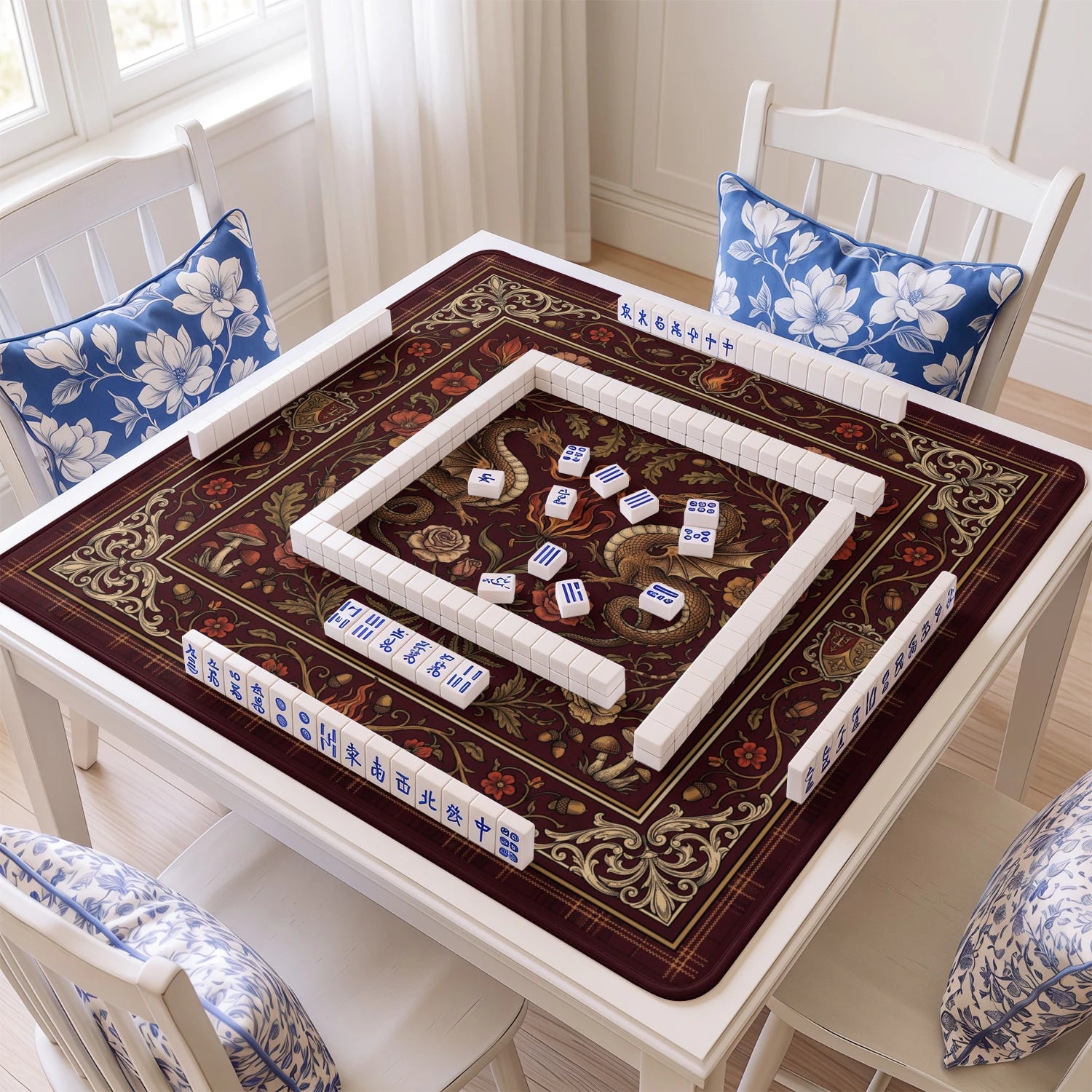 Burgundy Dragon Mahjong Mat - Mah Jongg Mat