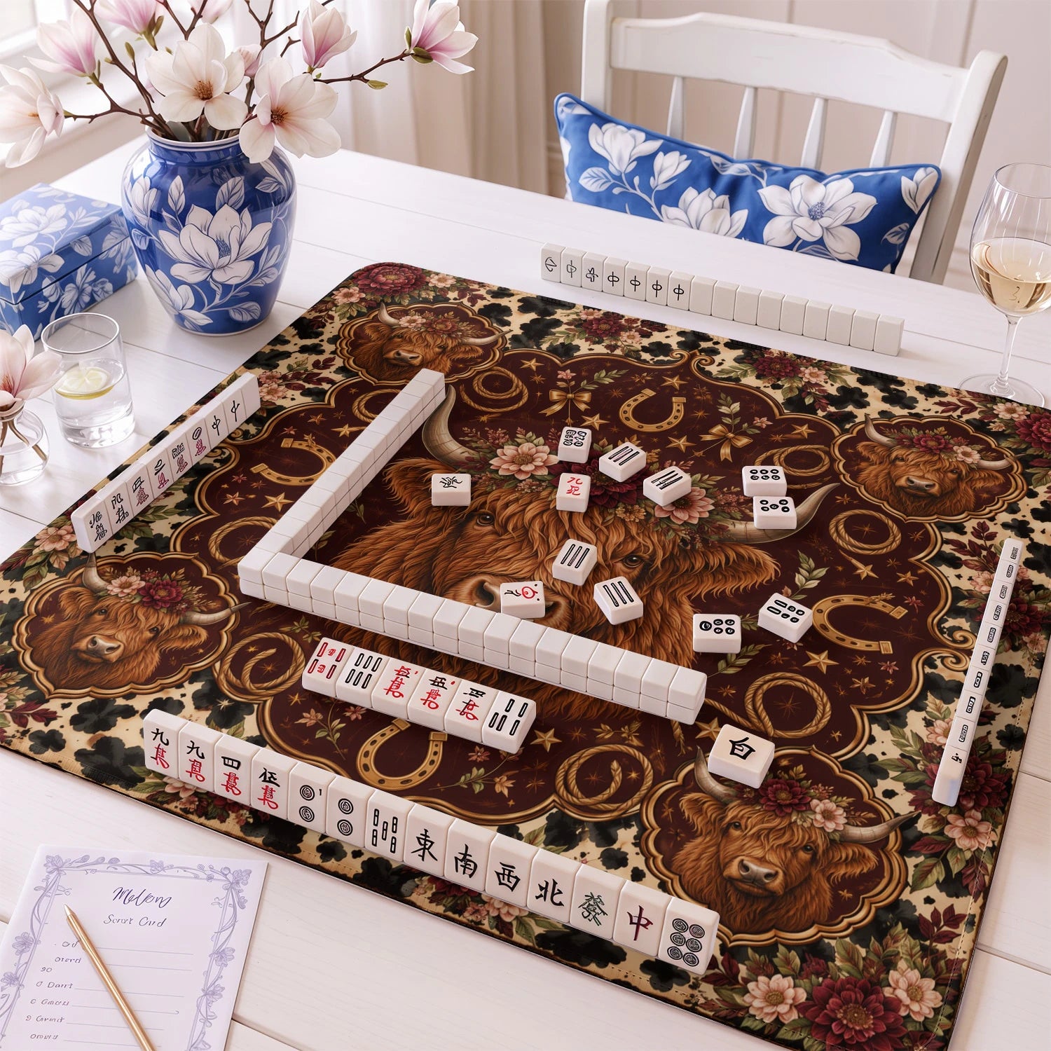 Burgundy Highland mahjong mat – M (60x60 cm) and L (81x81 cm) sizes