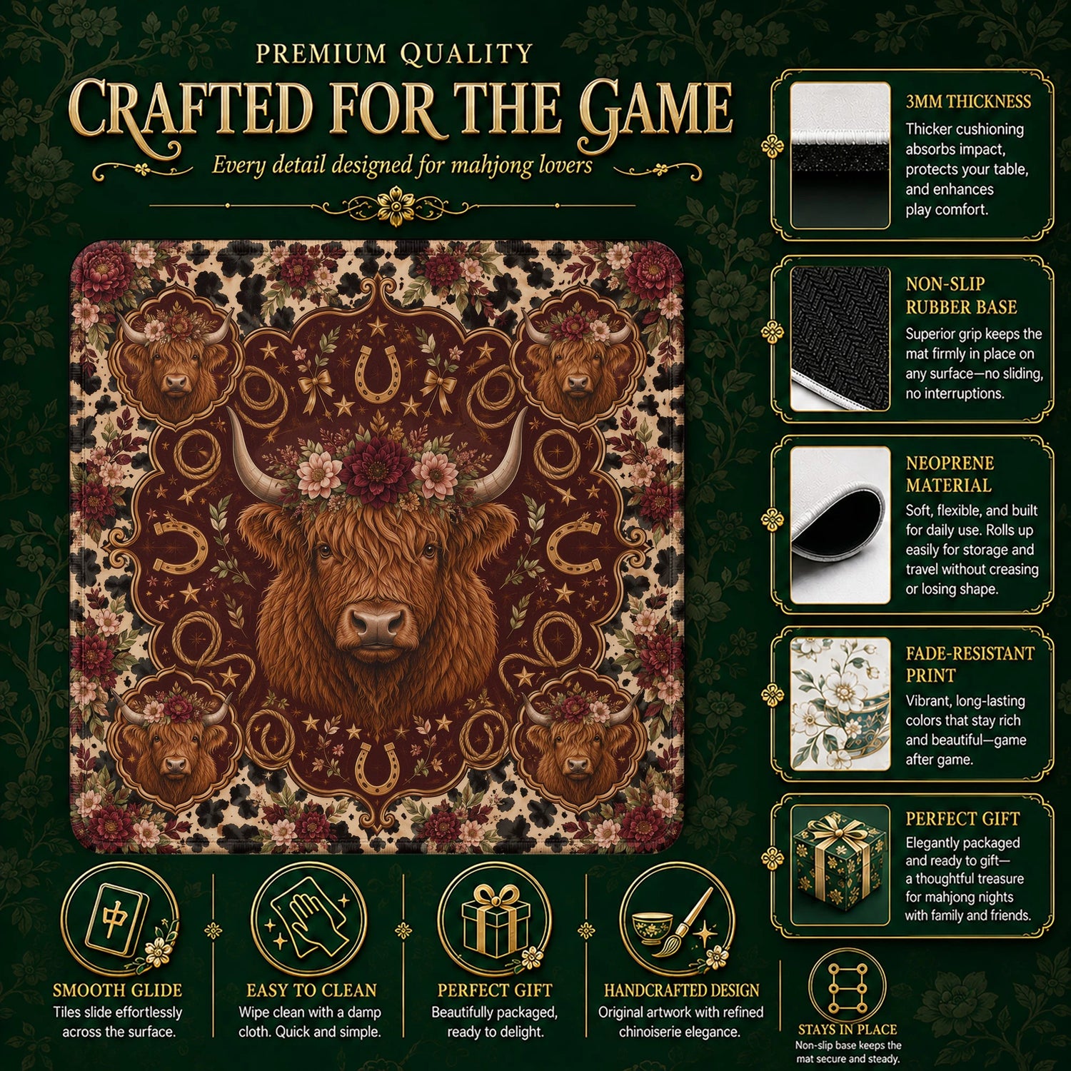 Burgundy Highland Mahjong Mat – neoprene mah jongg table mat