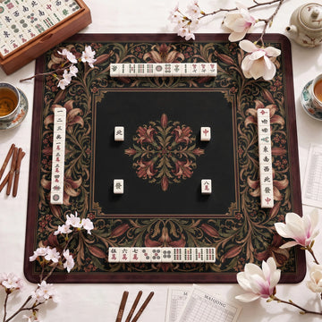 Burgundy Lily Noir Mahjong Mat - Mah Jongg Mat