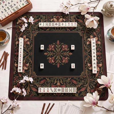 Burgundy Lily Noir Mahjong-Matte - Mah-Jongg Tischmatte