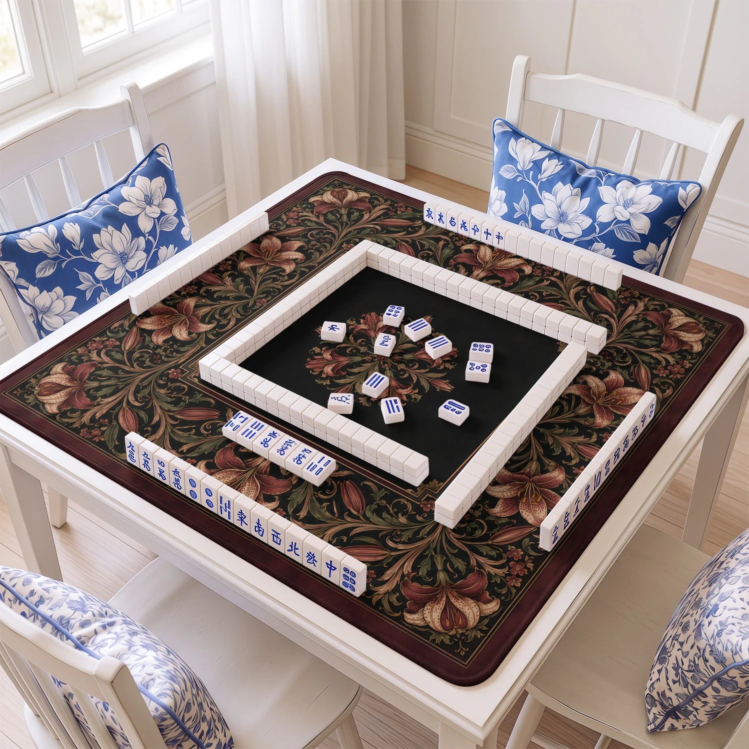 Burgundy Lily Noir Mahjong Mat - Mah Jongg Mat
