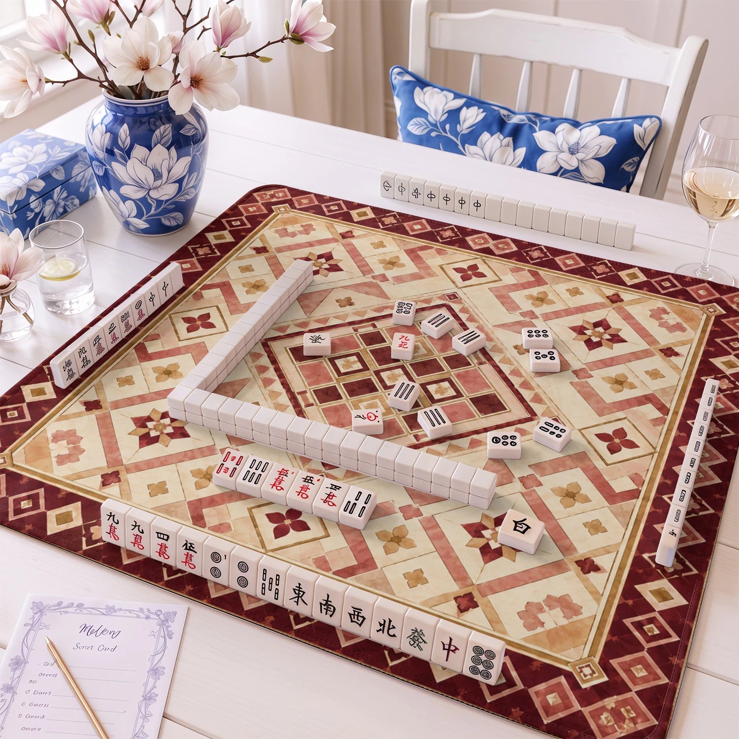 Burgundy Tile mahjong mat – M (60x60 cm) and L (81x81 cm) sizes