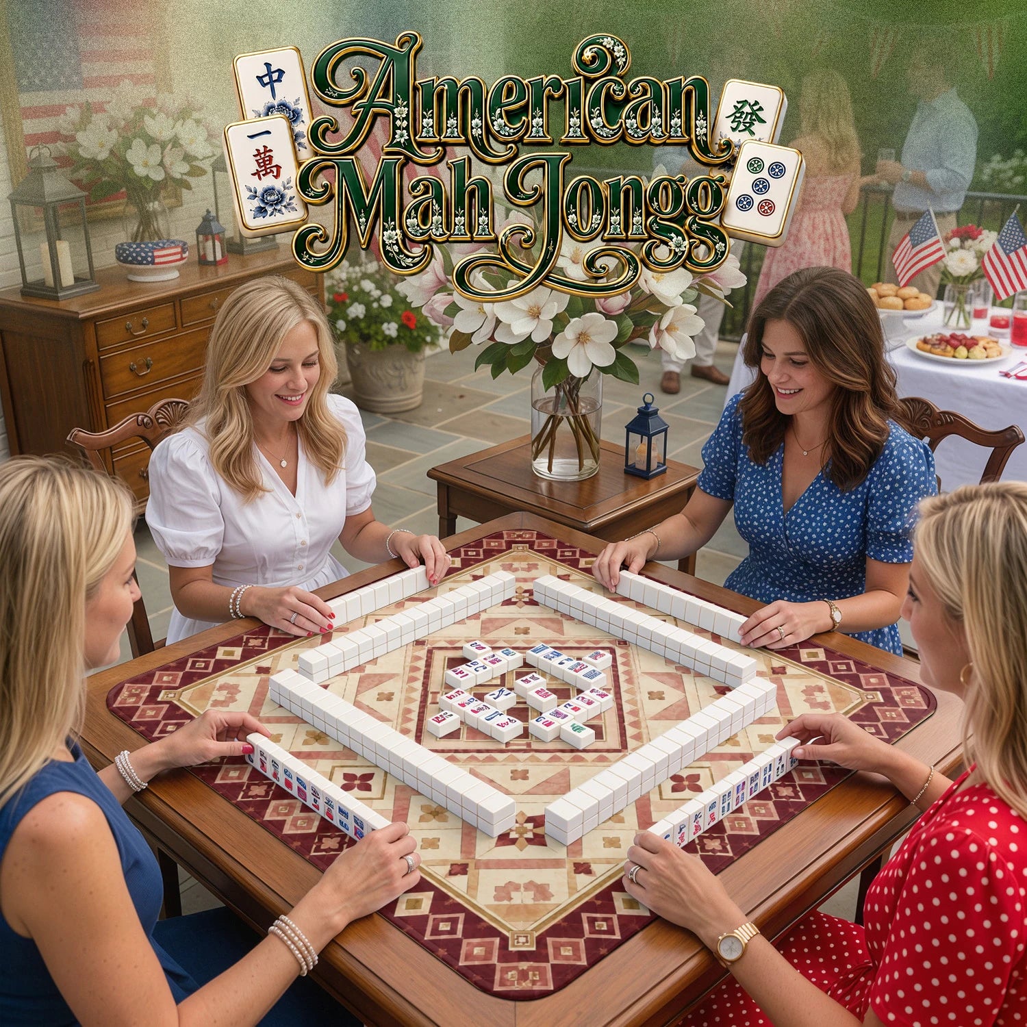 Burgundy Tile – non-slip mahjong table mat detail