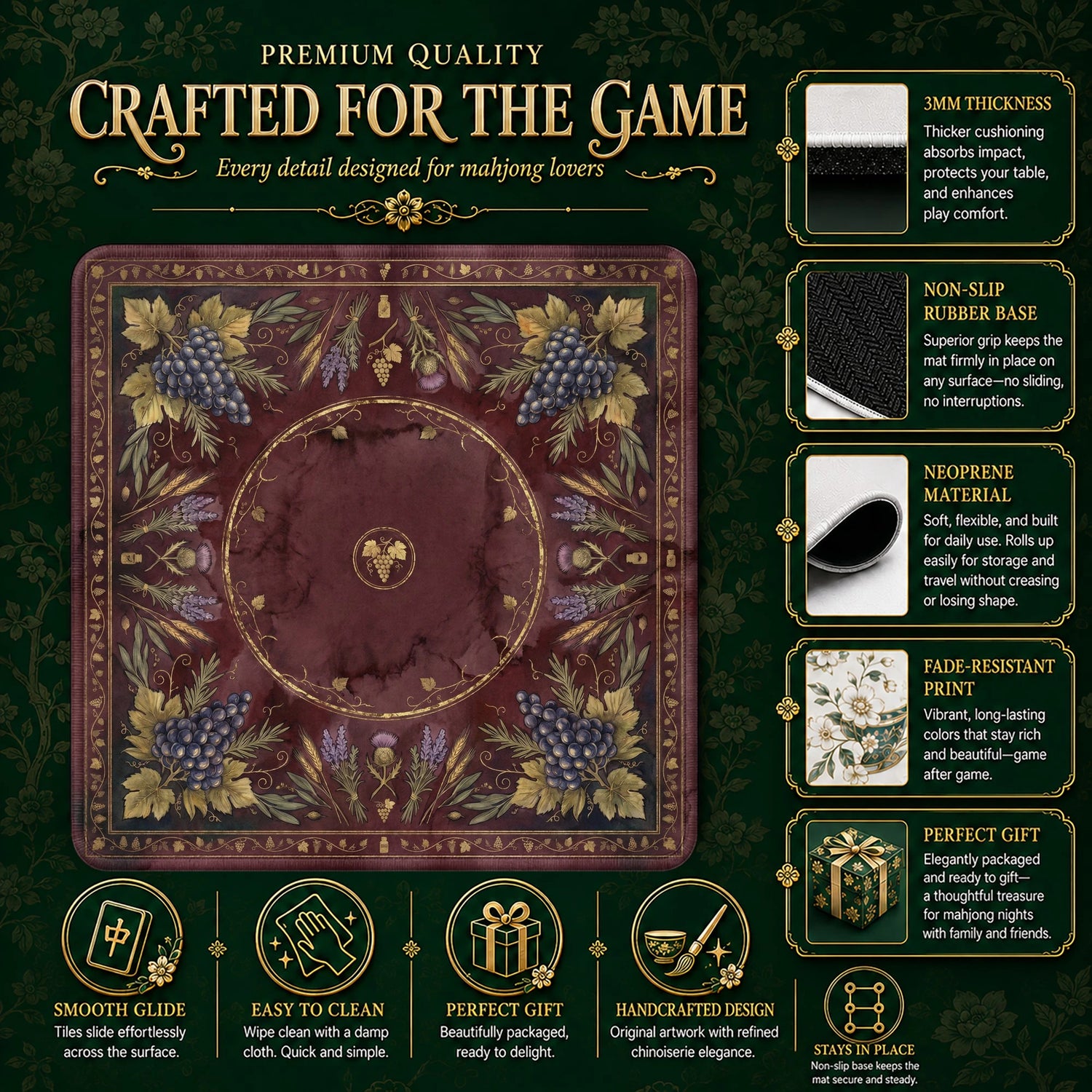 Burgundy Vineyard Mahjong Mat - Mah Jongg Mat