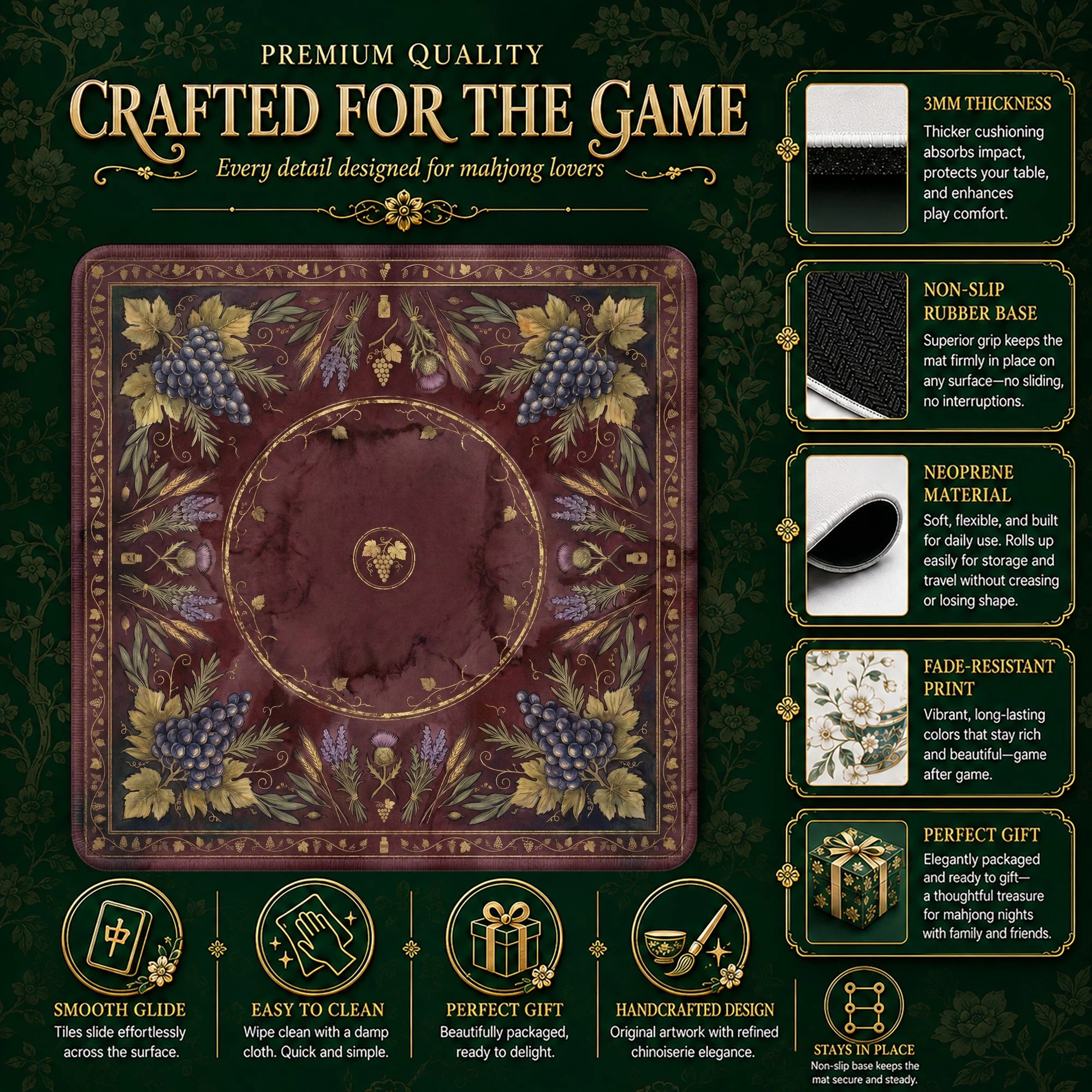 Burgundy Vineyard Mahjong Mat - Mah Jongg Mat