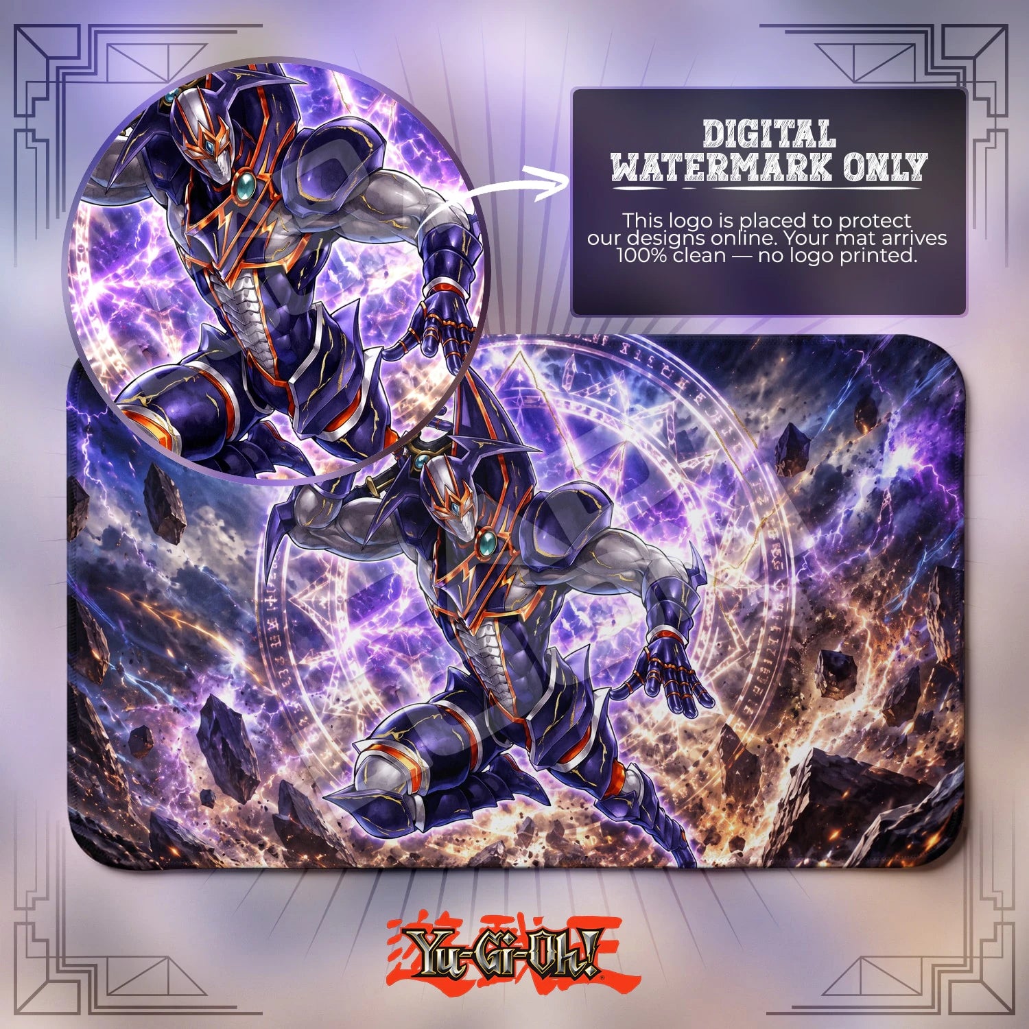 Buster Blader Arcane artwork close-up on Yugioh playmat