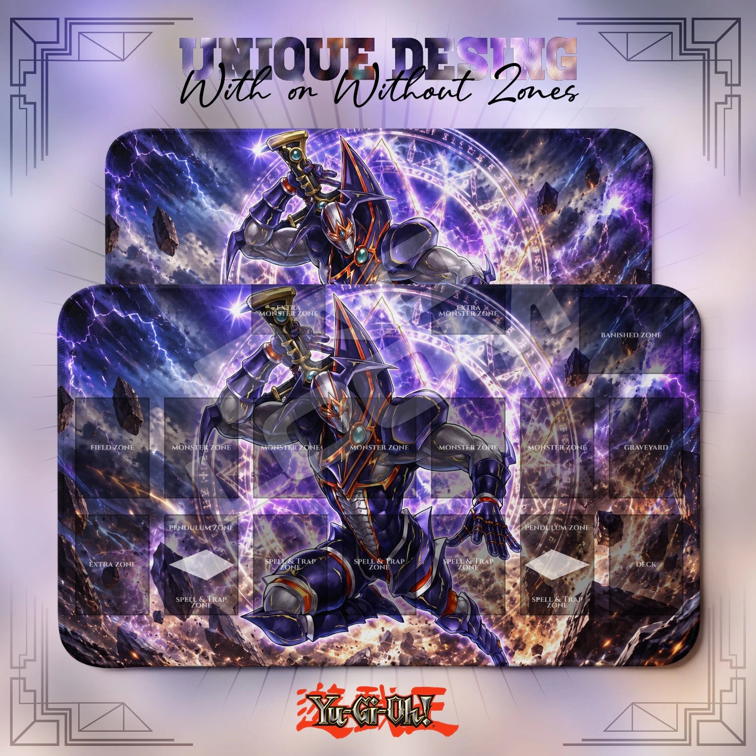 Buster Blader Arcane Playmat – With Zones and Without Zones layouts compared